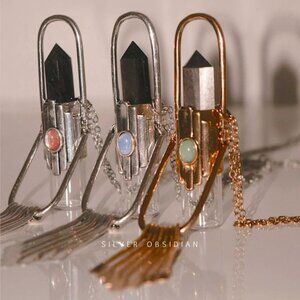 Essential Oil Rollerball Necklace - Silver Obsidian & Jade